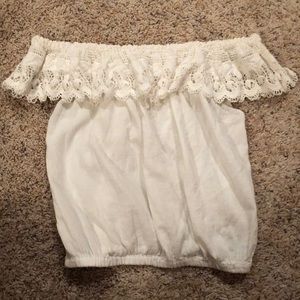 white lace strapless off the shoulder top